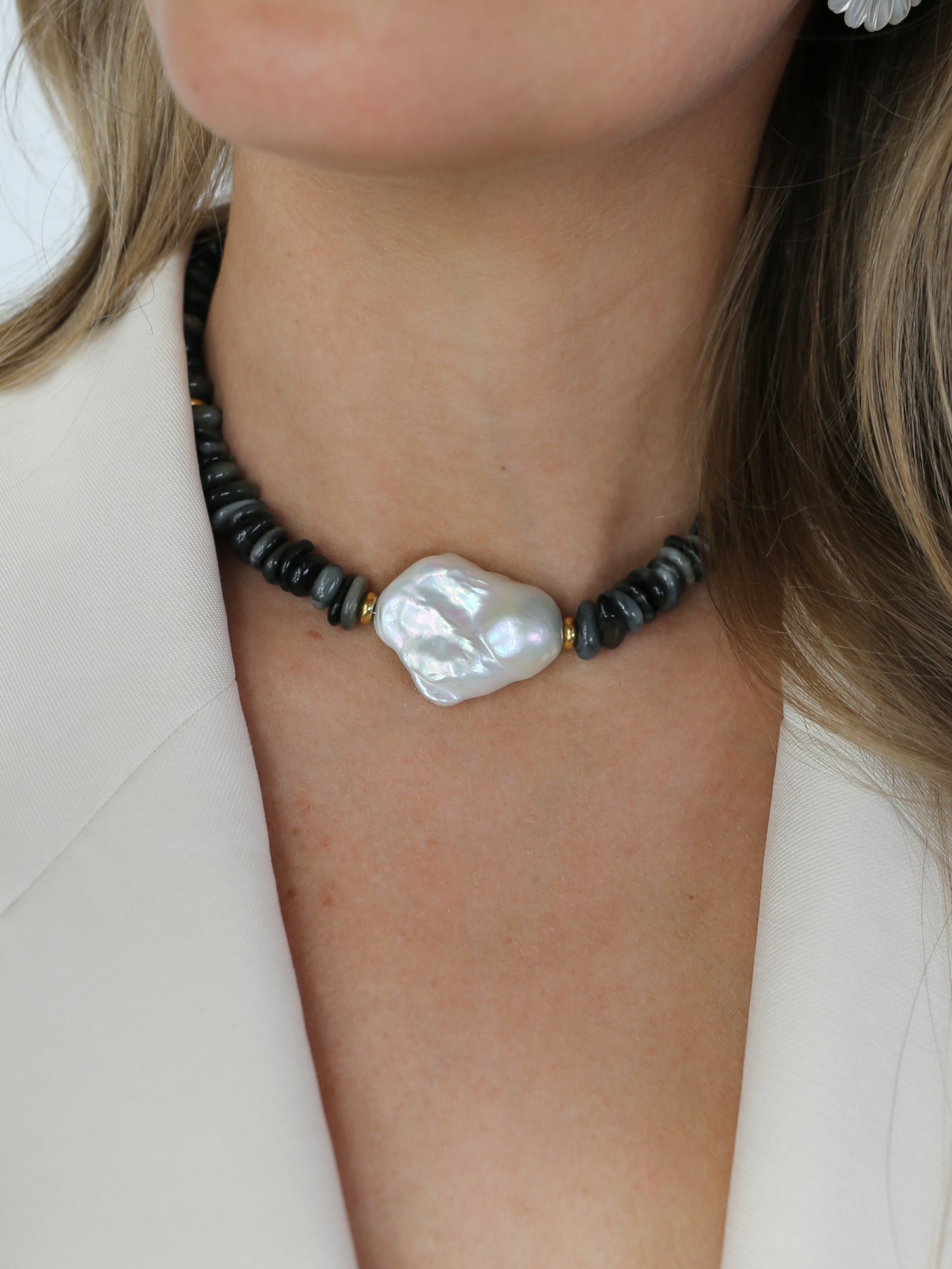 Moon necklace in Hawk eye stone
